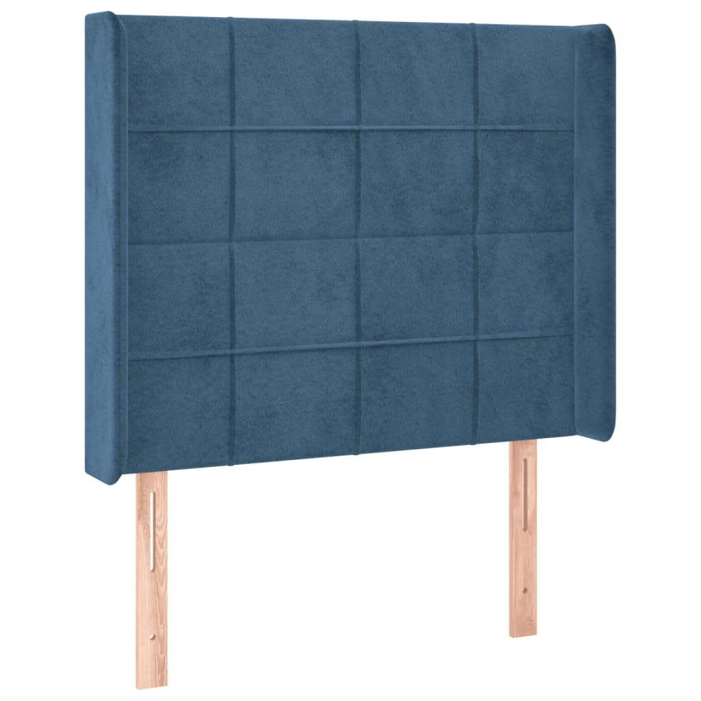 vidaXL Cabeceira cama c/ luzes LED veludo 103x16x118/128cm azul-escuro