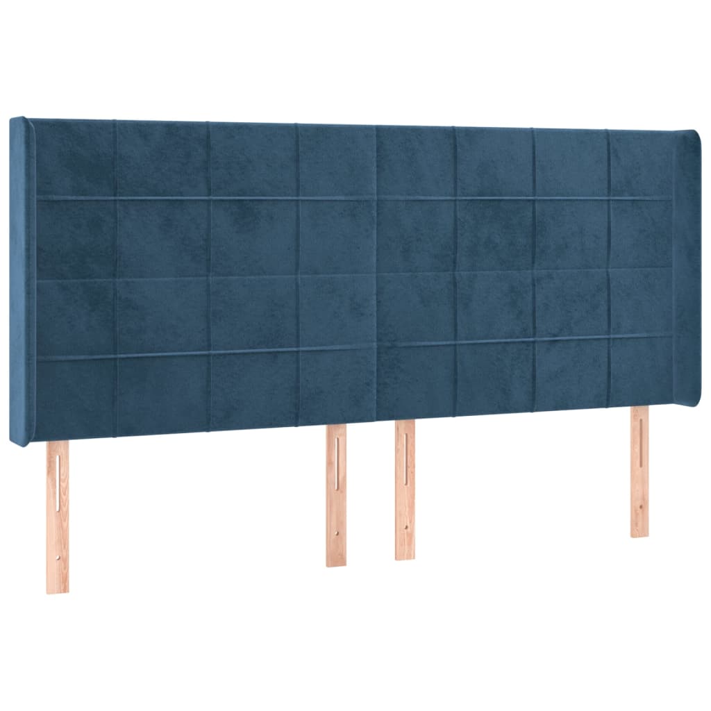 vidaXL Cabeceira cama c/ luzes LED veludo 203x16x118/128cm azul-escuro