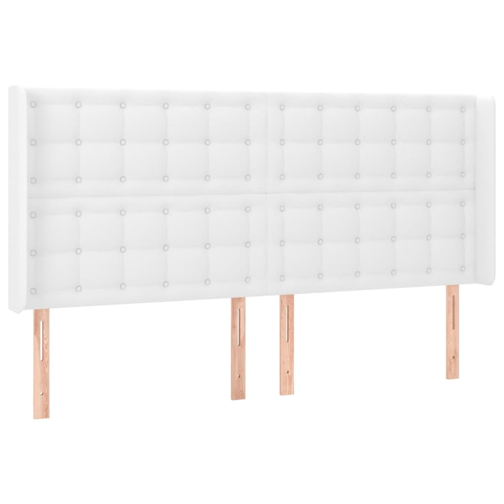 vidaXL Cabeceira cama c/ LED couro artificial 183x16x118/128 cm branco