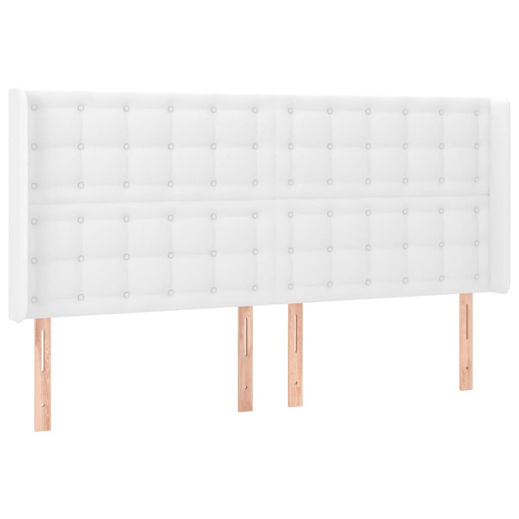 vidaXL Cabeceira cama c/ LED couro artificial 163x16x118/128 cm branco