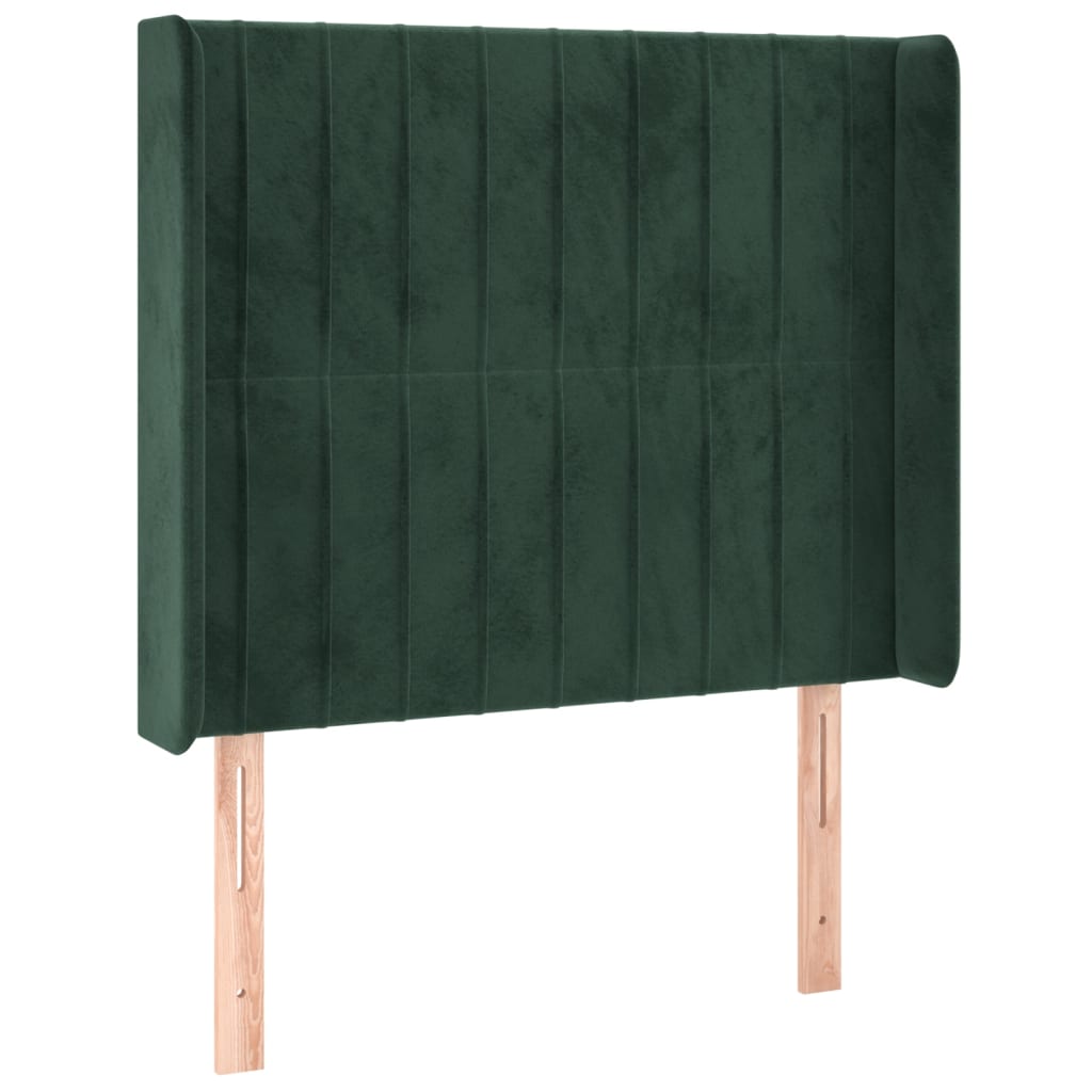 vidaXL Cabeceira de cama c/ LED veludo 103x16x118/128 cm verde-escuro