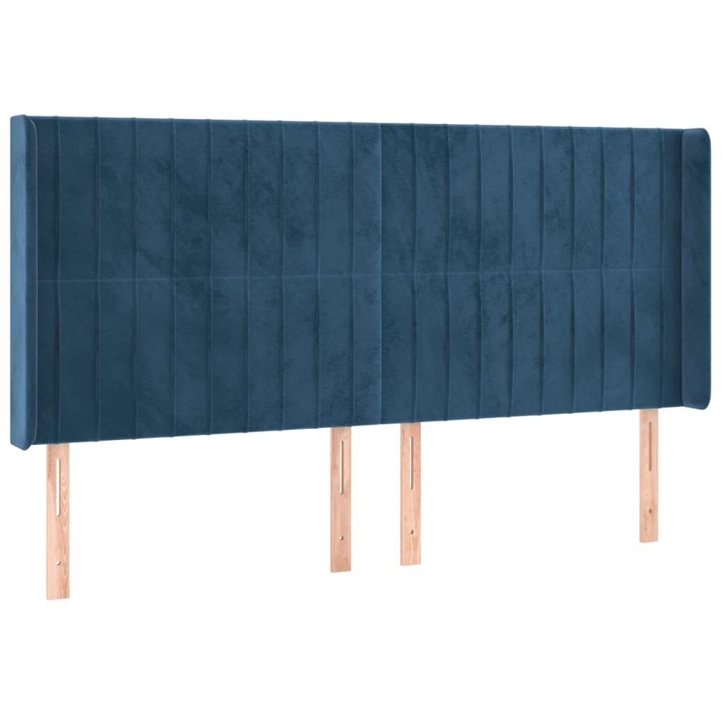 vidaXL Cabeceira cama c/ luzes LED veludo 183x16x118/128cm azul-escuro