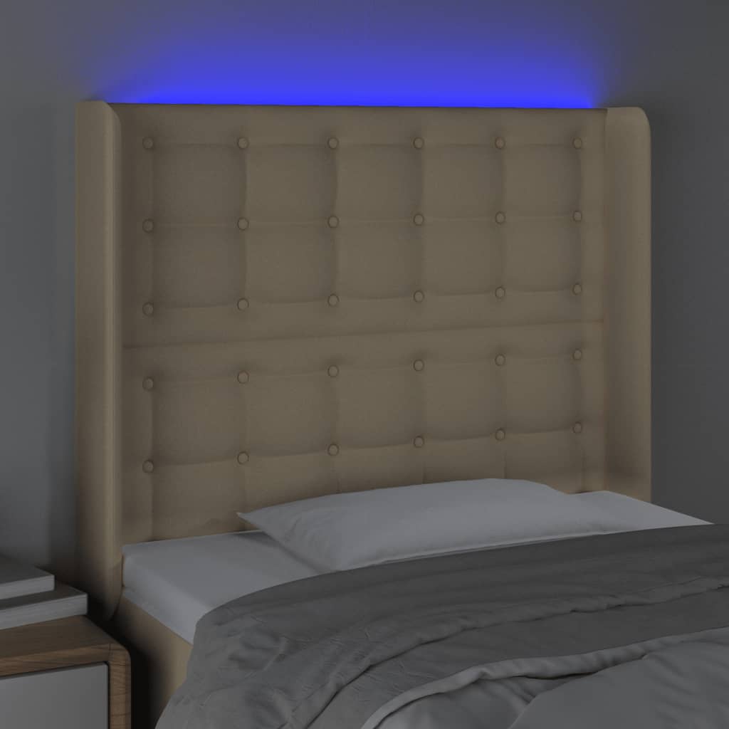 vidaXL Cabeceira de cama c/ luzes LED tecido 83x16x118/128cm cor creme