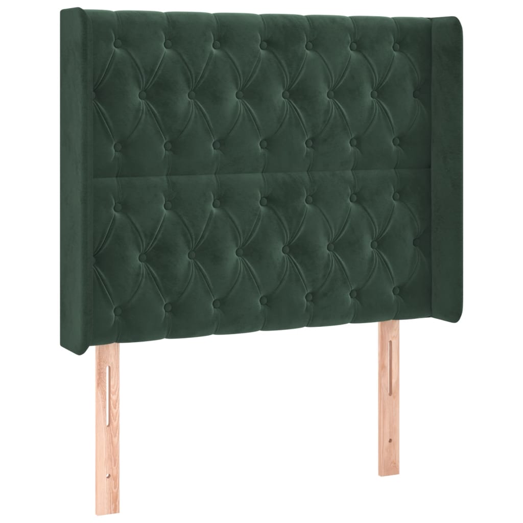 vidaXL Cabeceira cama c/ luzes LED veludo 93x16x118/128cm verde-escuro