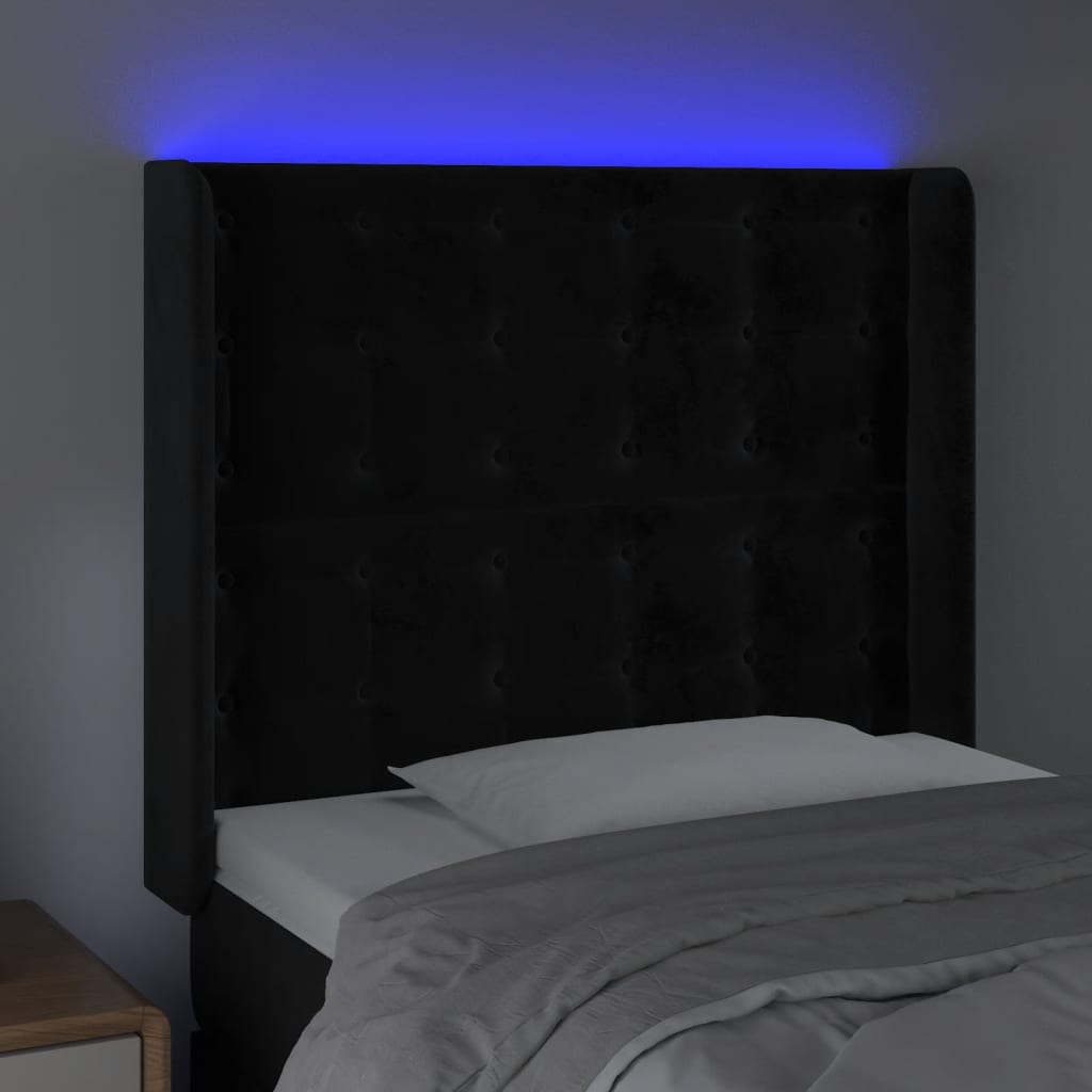 vidaXL Cabeceira de cama c/ luzes LED veludo 103x16x118/128 cm preto