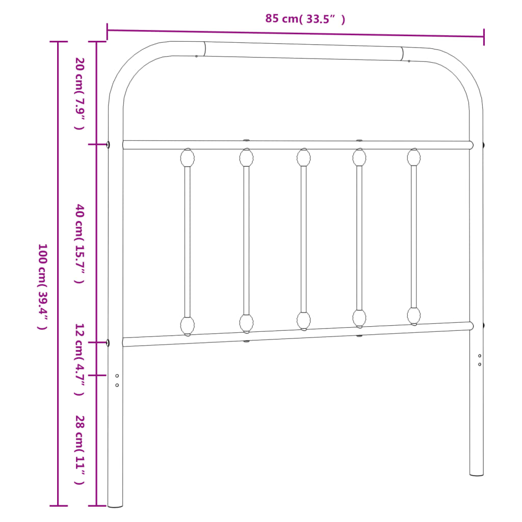 vidaXL Cabeceira de cama 80 cm metal preto