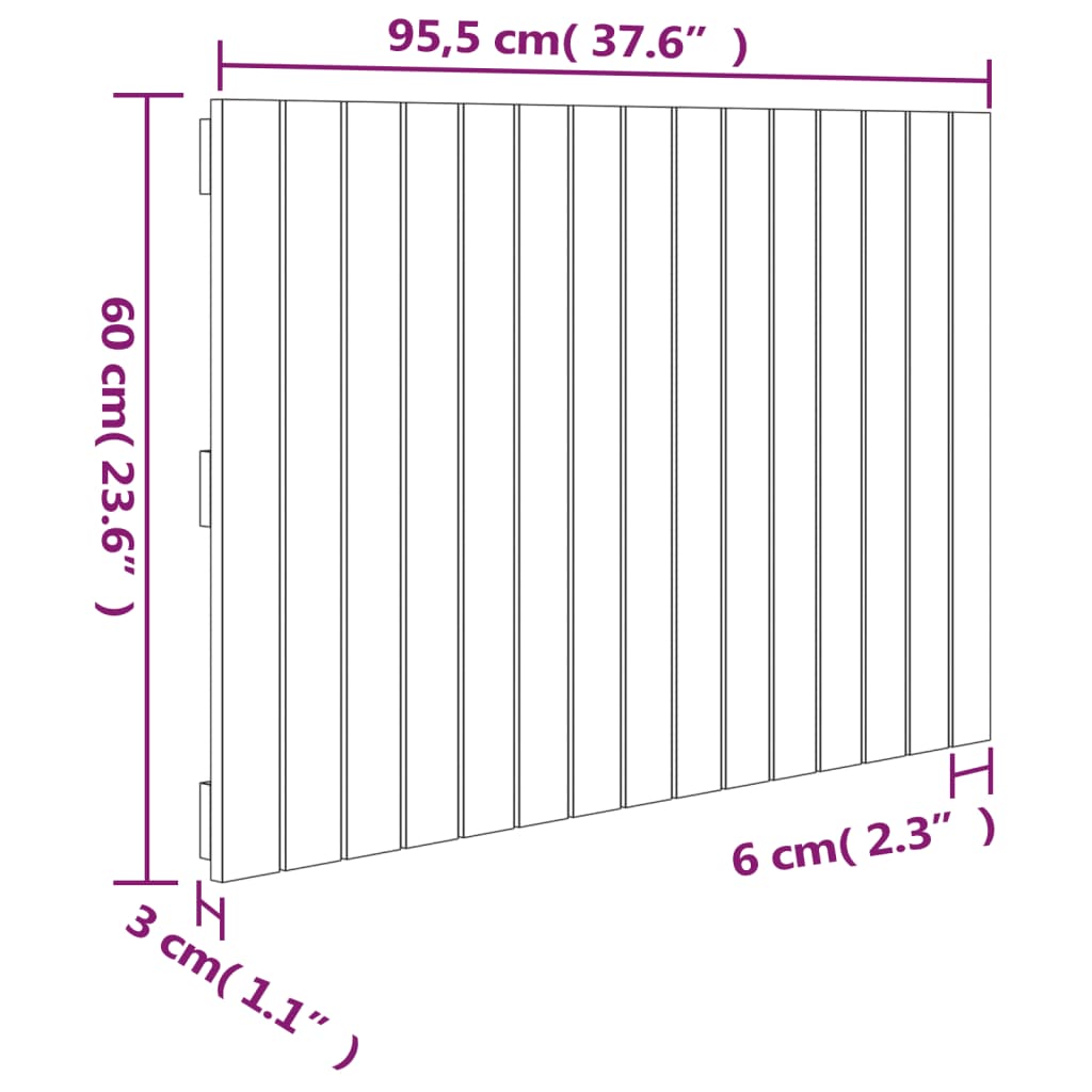 vidaXL Cabeceira de parede 95,5x3x60 cm madeira de pinho maciça branco