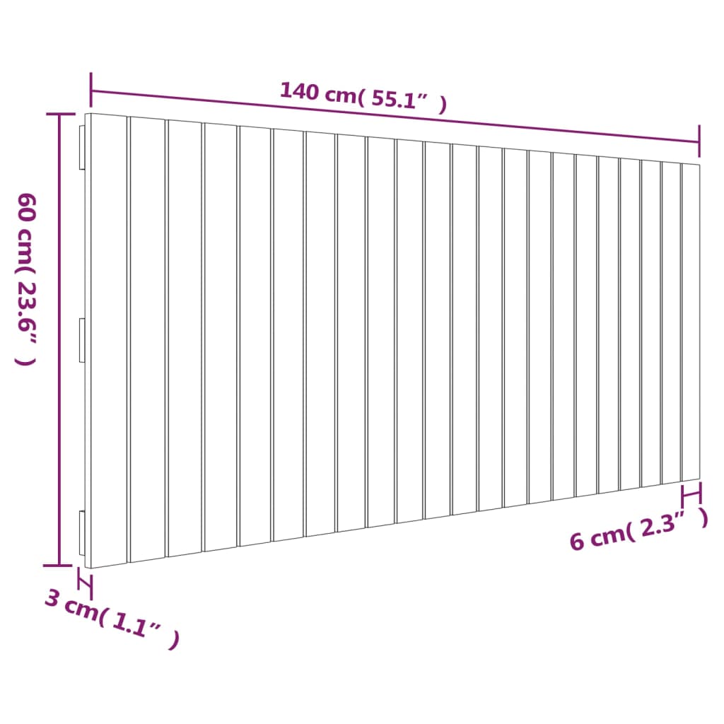 vidaXL Cabeceira de parede 140x3x60 cm madeira de pinho maciça branco