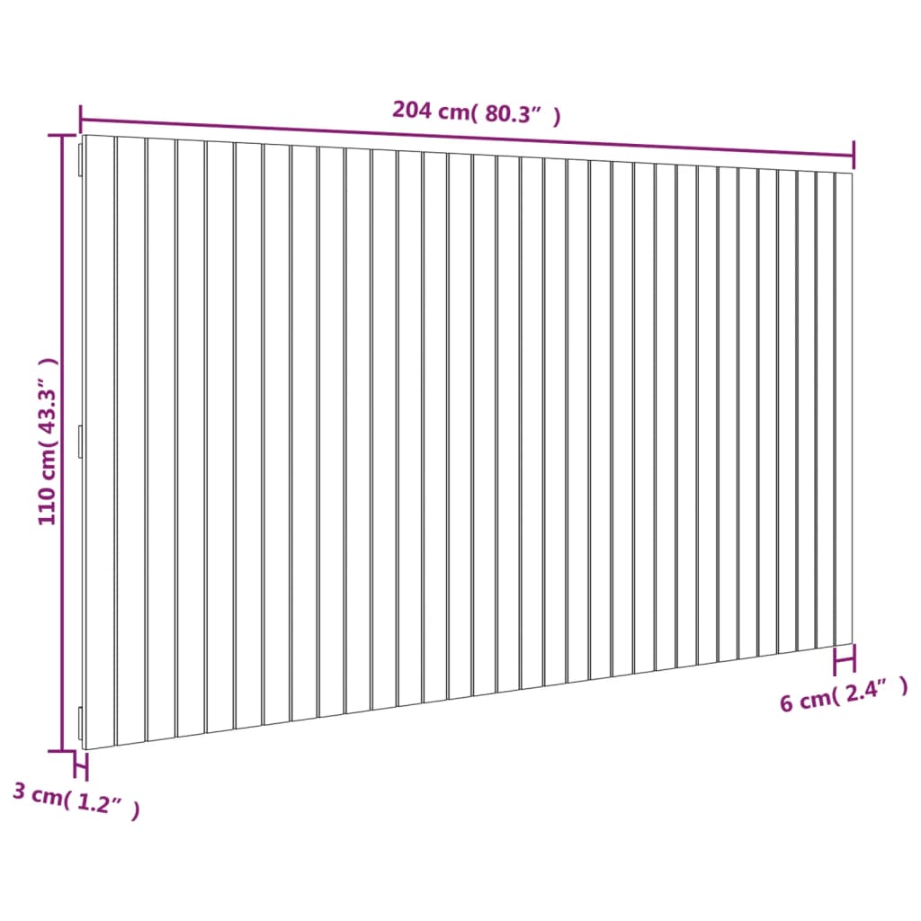 vidaXL Cabeceira de parede 204x3x110 cm pinho maciço castanho-mel