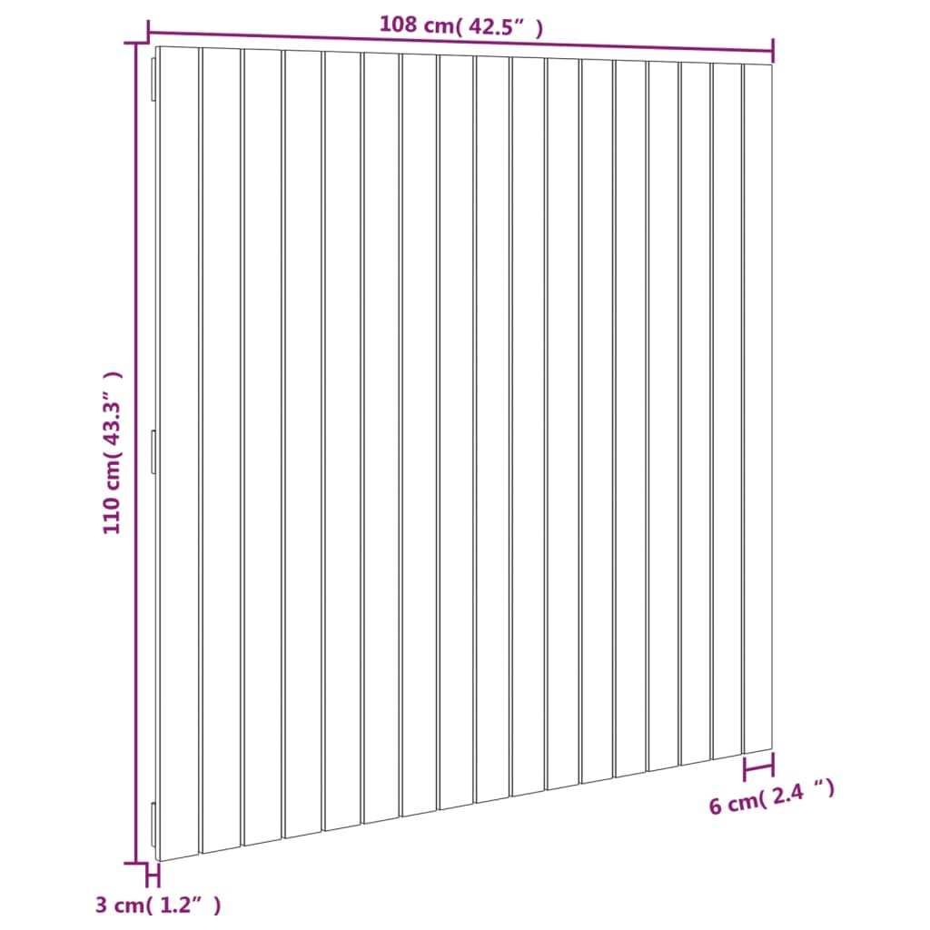 vidaXL Cabeceira de parede 108x3x110 cm madeira de pinho maciça cinza