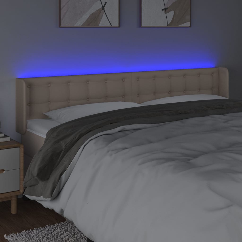 vidaXL Cabeceira cama LED couro artificial 163x16x78/88 cm cappuccino