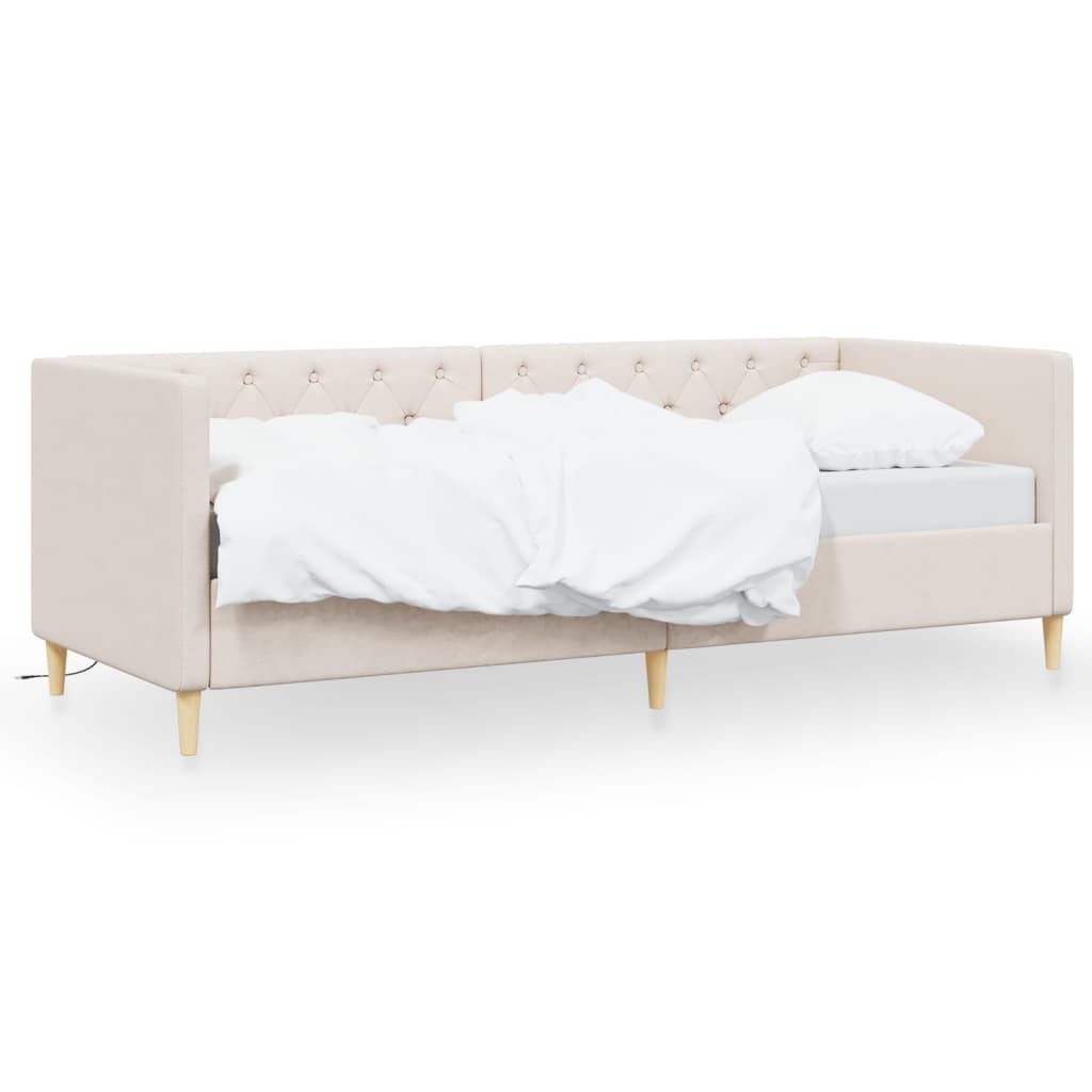 vidaXL Sofá-cama c/ saída USB 90x200 cm tecido cor creme