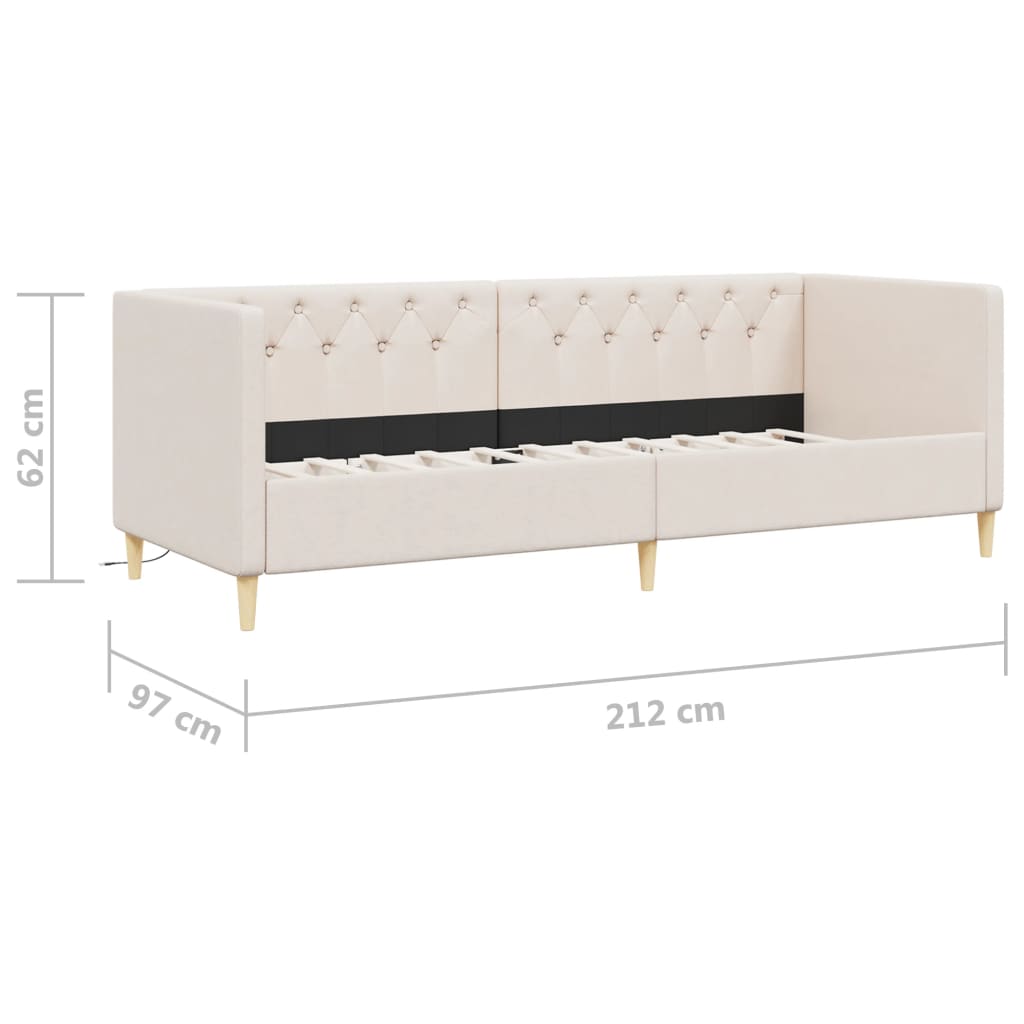 vidaXL Sofá-cama c/ saída USB 90x200 cm tecido cor creme