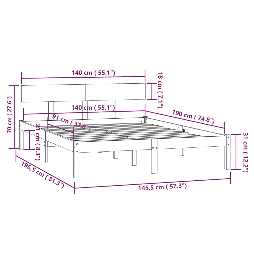 vidaXL Estrutura de cama 140x190 cm pinho maciço