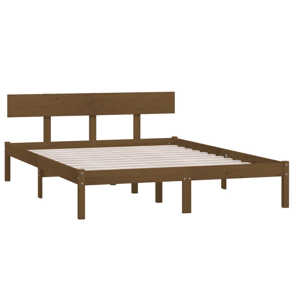 vidaXL Estrutura de cama casal 135x190 cm pinho maciço castanho-mel