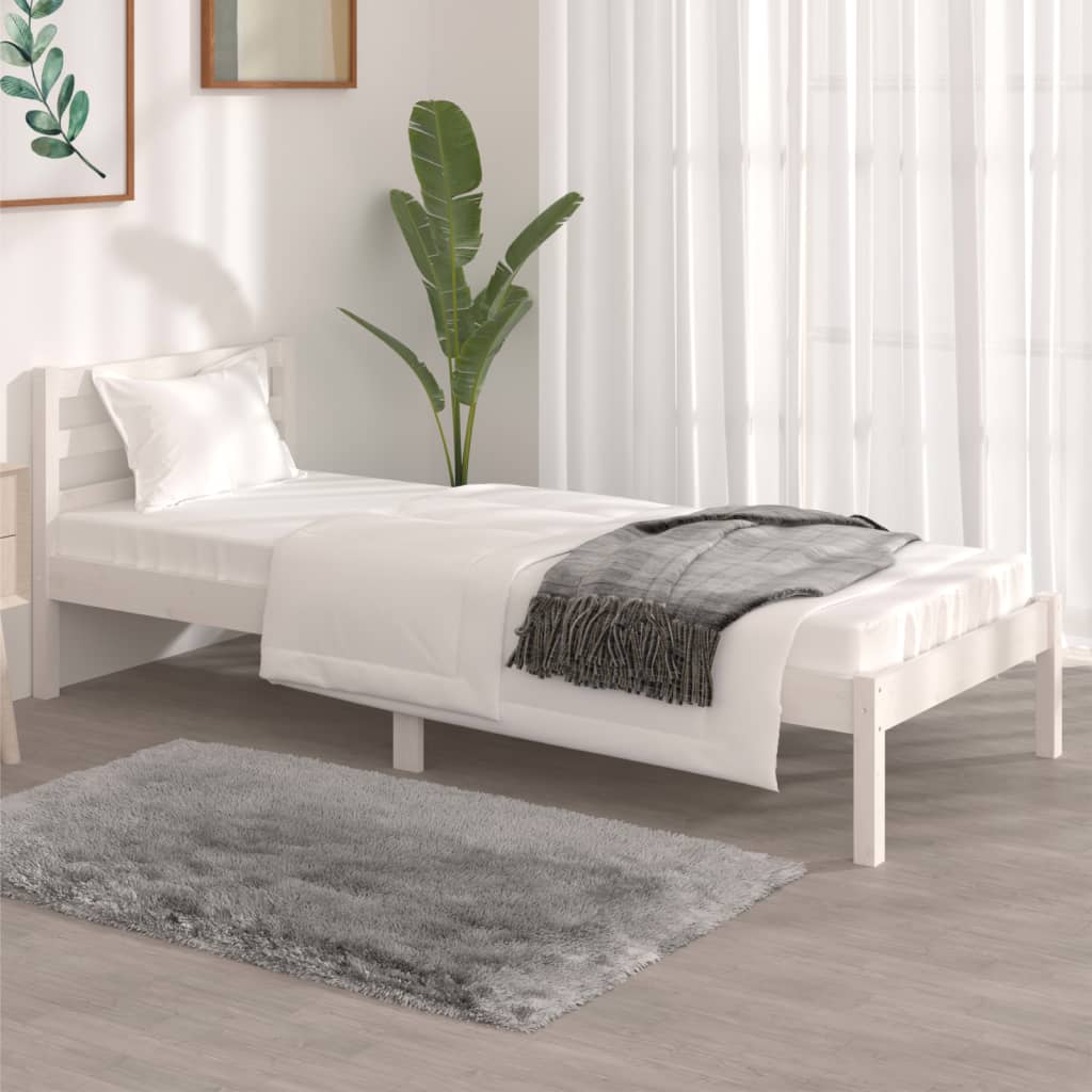 vidaXL Estrutura de cama pequena solteiro 75x190cm pinho maciço branco