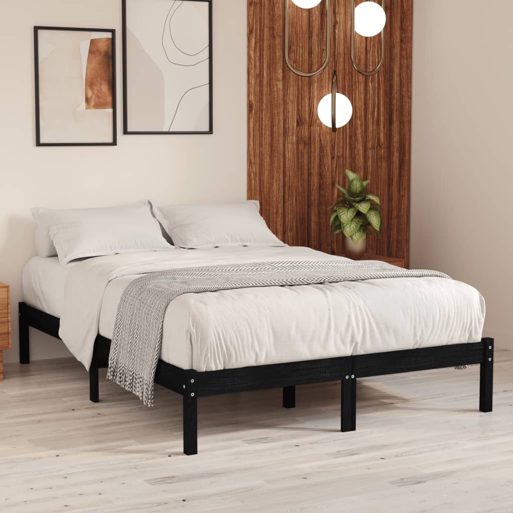 vidaXL Estrutura cama pequena casal 120x190 cm pinho maciço preto