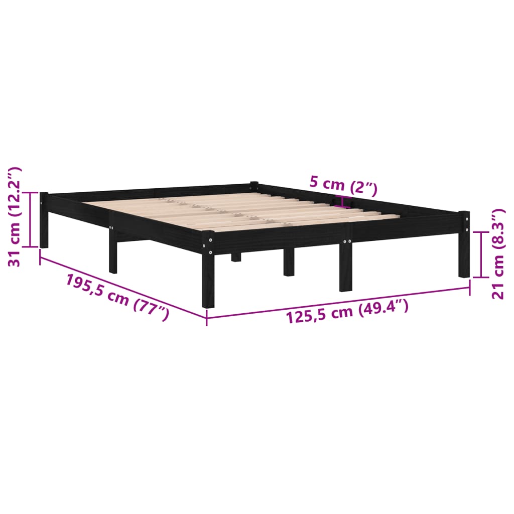 vidaXL Estrutura cama pequena casal 120x190 cm pinho maciço preto