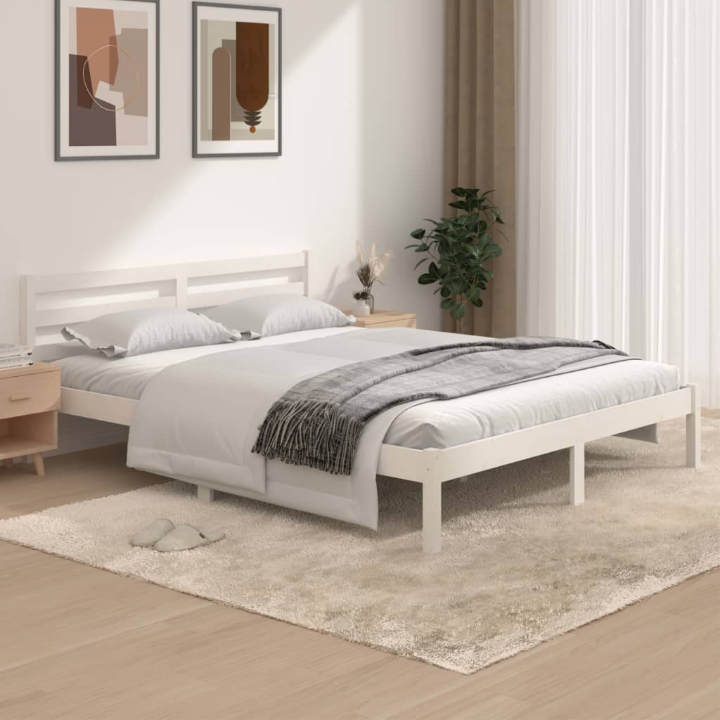 vidaXL Estrutura de cama king 150x200 cm pinho maciço branco