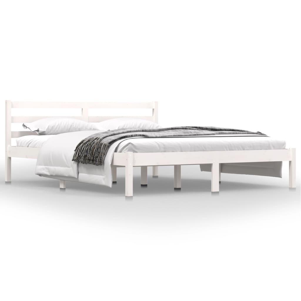 vidaXL Estrutura de cama king 150x200 cm pinho maciço branco