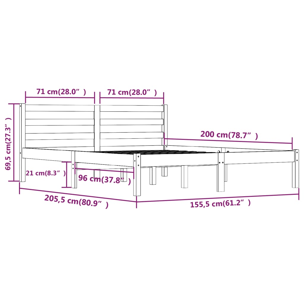 vidaXL Estrutura de cama king 150x200 cm pinho maciço branco