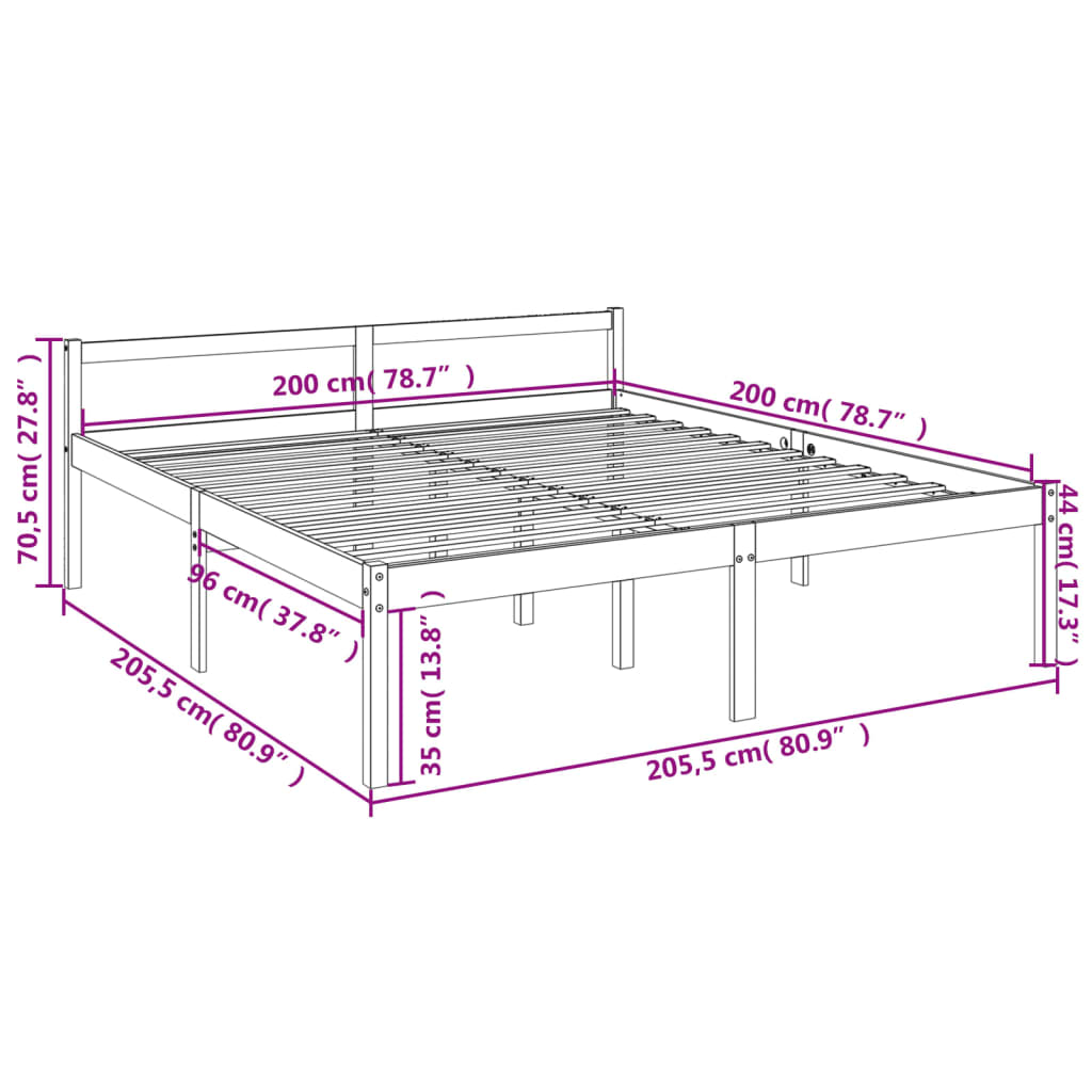 vidaXL Cama para idosos 200x200 cm pinho maciço castanho mel