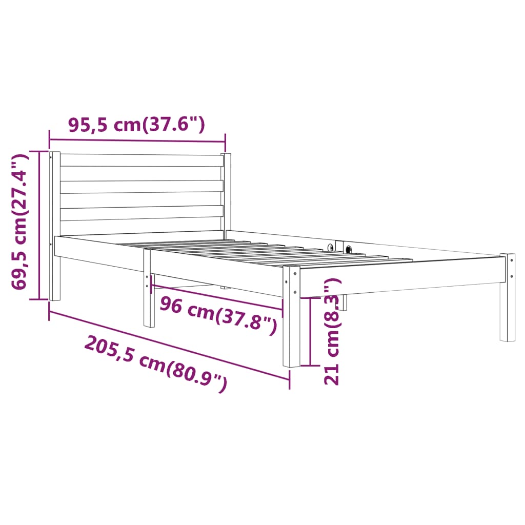 vidaXL Estrutura de cama 90x200 cm pinho maciço cinzento