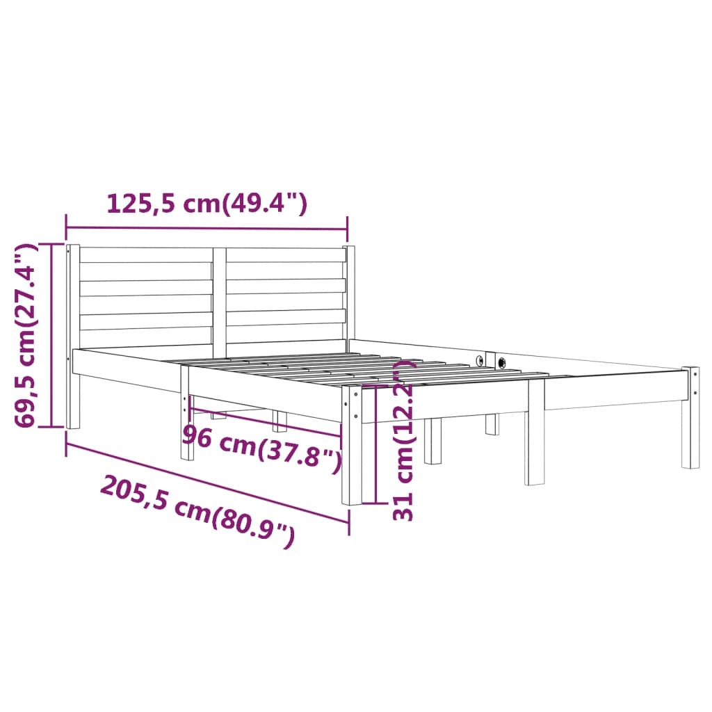 vidaXL Estrutura de cama 120x200 cm pinho maciço preto