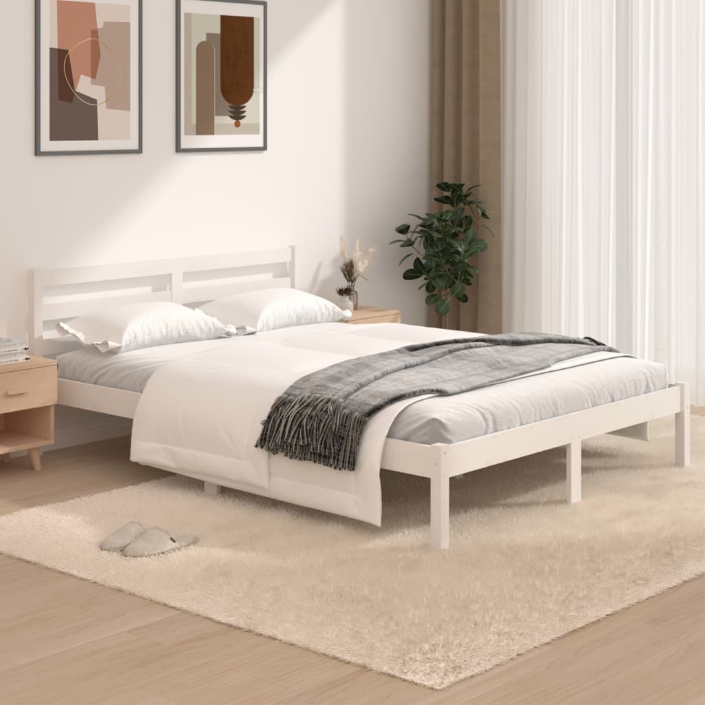 vidaXL Estrutura de cama pequena casal 120x190 cm pinho maciço branco