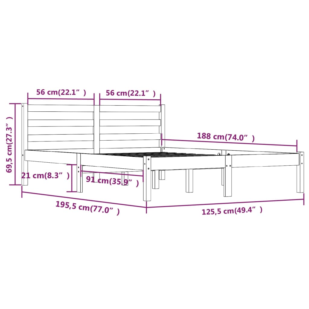 vidaXL Estrutura de cama pequena casal 120x190 cm pinho maciço branco