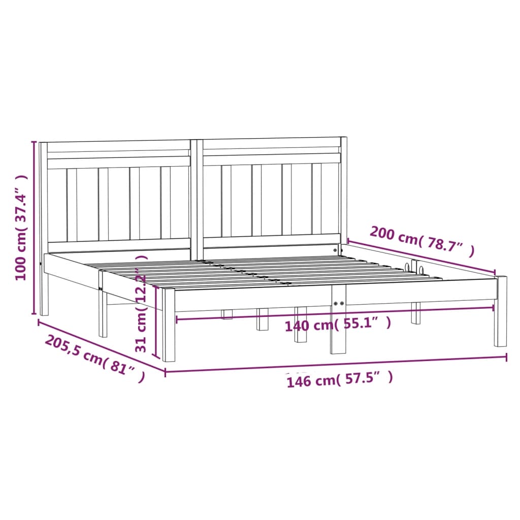 vidaXL Estrutura de cama 140x200 cm madeira de pinho maciça preto