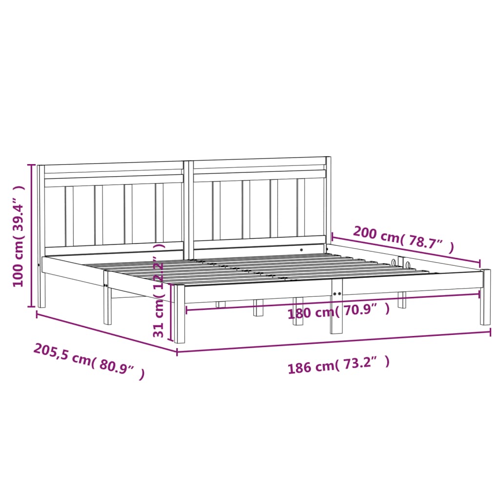 vidaXL Estrutura de cama super king 180x200 cm madeira maciça preto