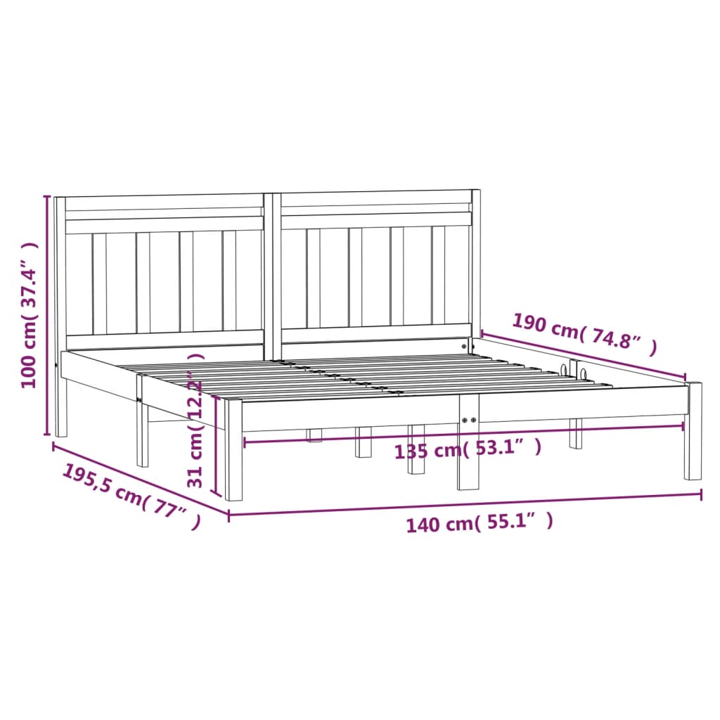 vidaXL Estrutura de cama casal 135x190 cm madeira maciça