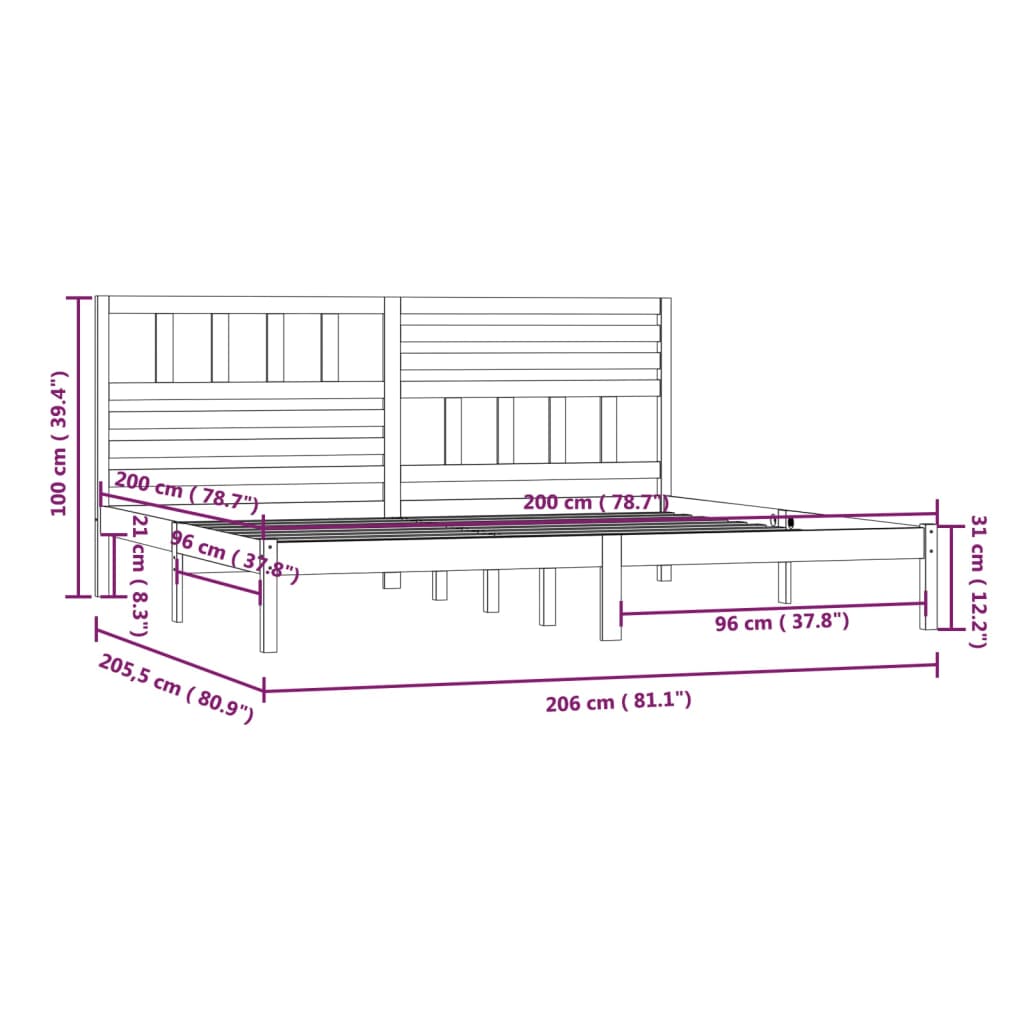 vidaXL Estrutura de cama 200x200 cm pinho maciço branco