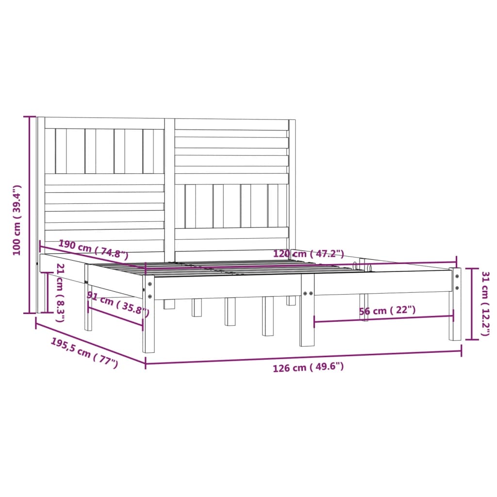 vidaXL Estrutura de cama de casal pequena 120x190 cm pinho maciço