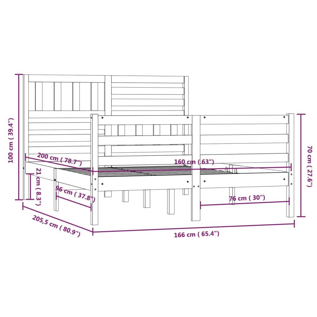 vidaXL Estrutura de cama 160x200 cm madeira maciça branco