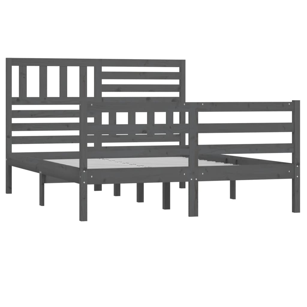 vidaXL Estrutura de cama casal 135x190 cm madeira maciça cinzento