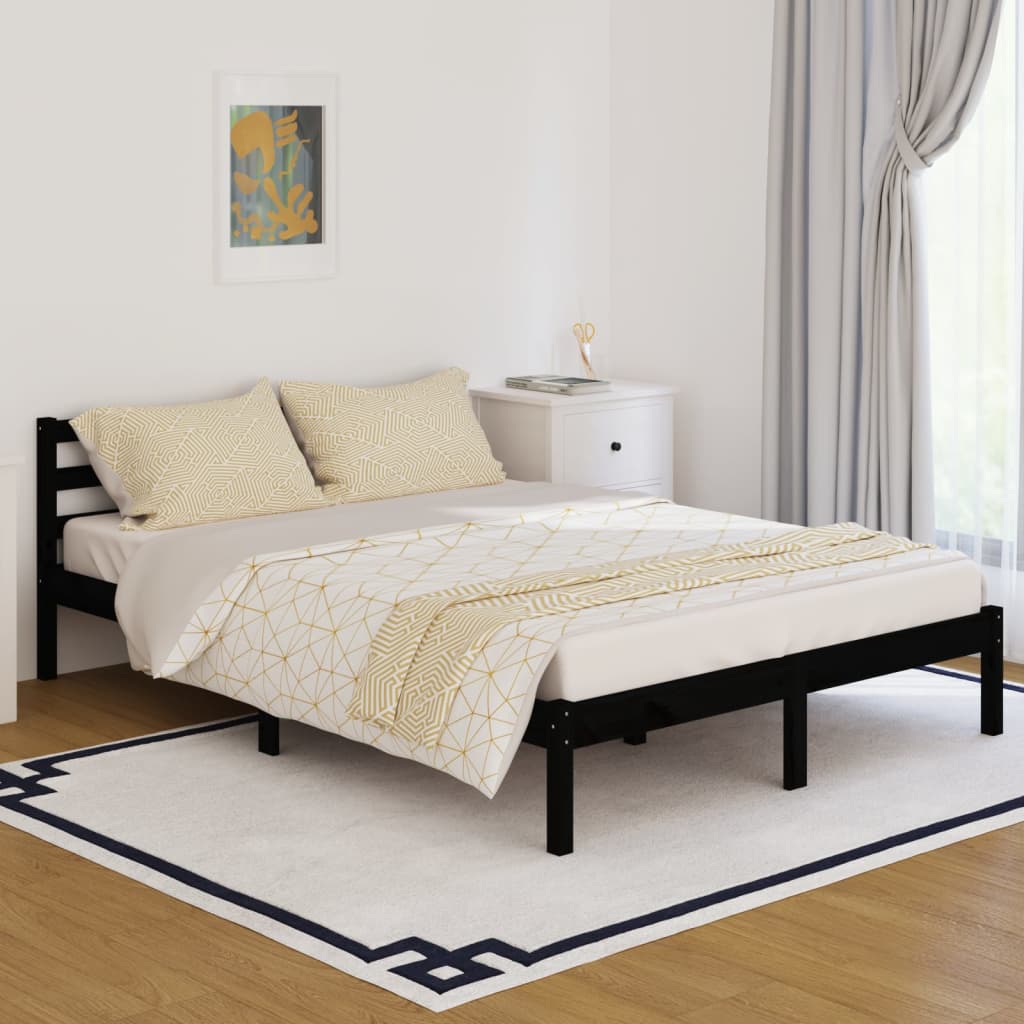 vidaXL Estrutura de cama 140x200 cm pinho maciço preto