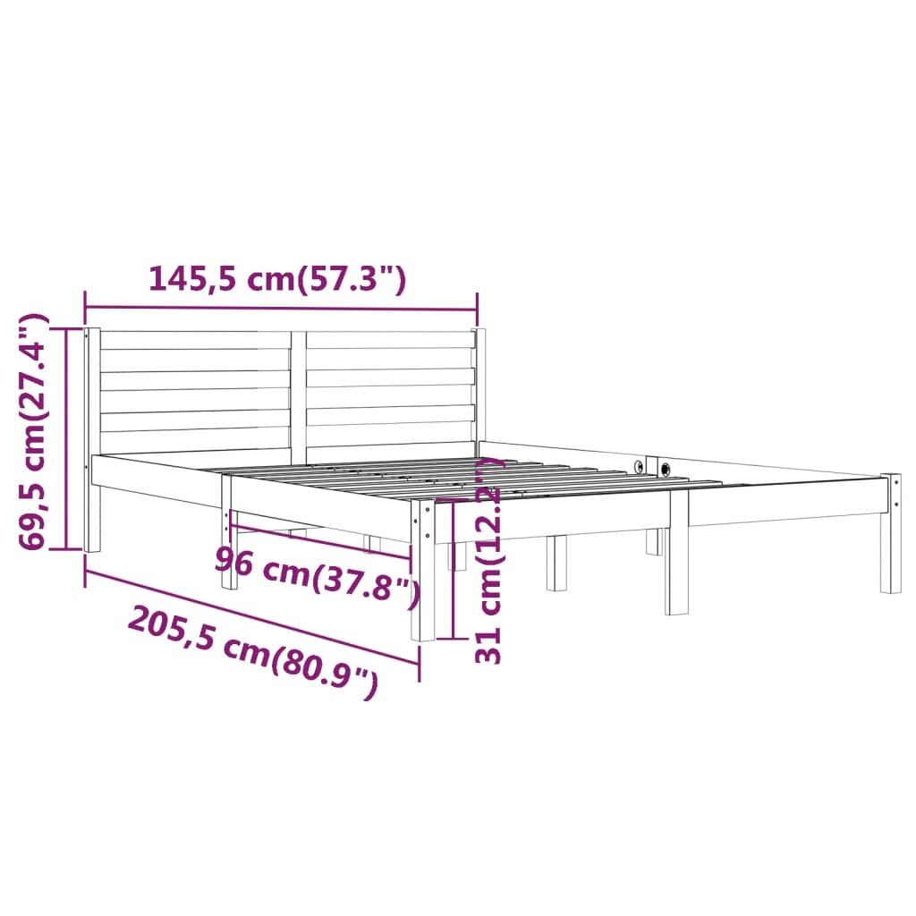 vidaXL Estrutura de cama 140x200 cm pinho maciço preto