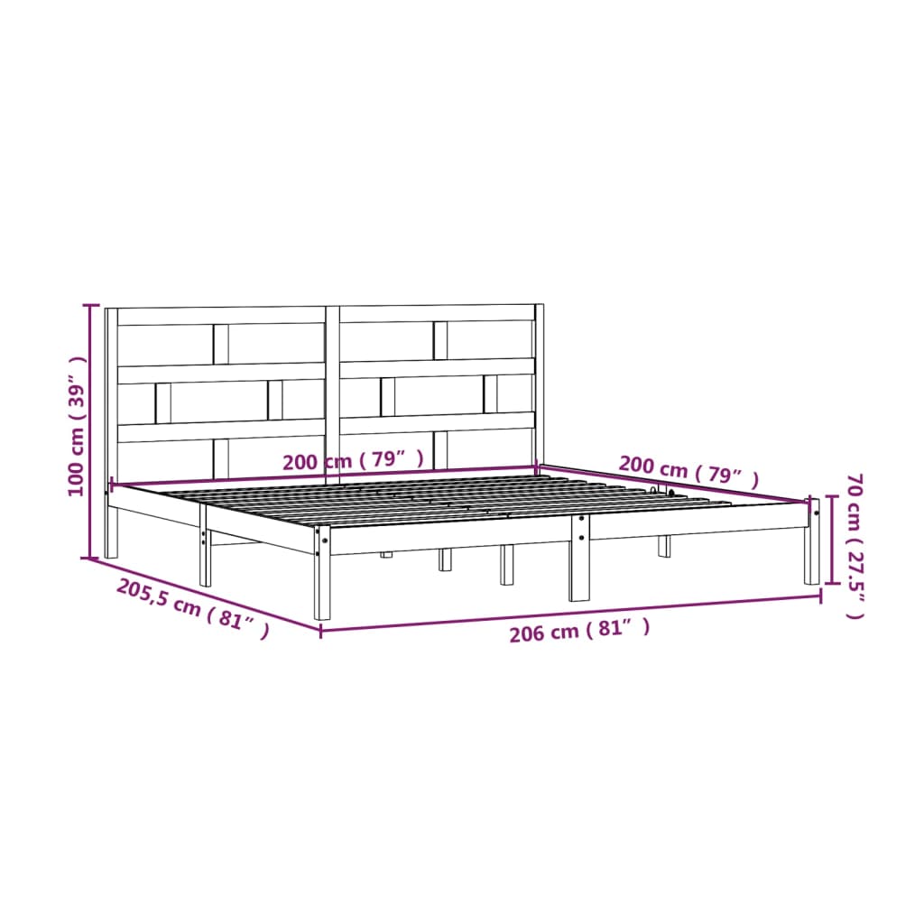 vidaXL Estrutura de cama 200x200 cm madeira de pinho maciça branco