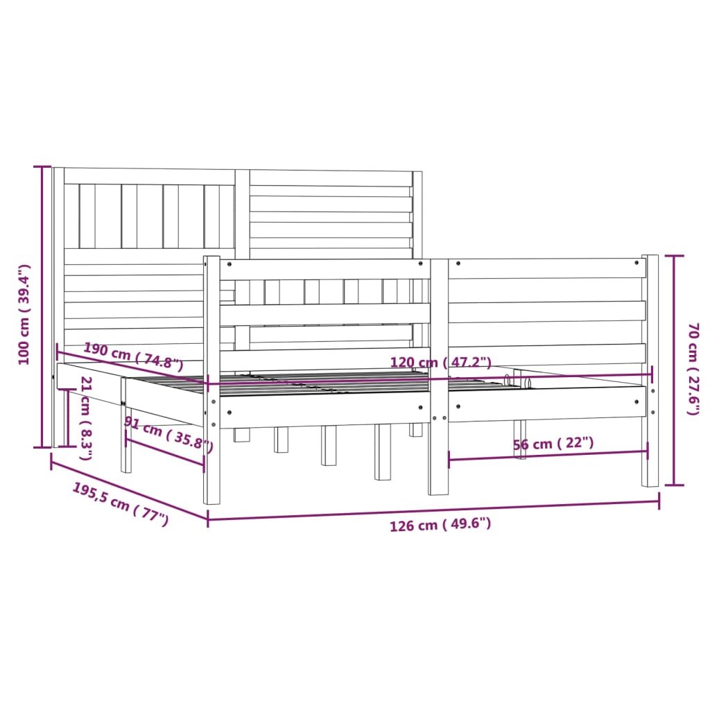 vidaXL Estrutura cama pequena casal 120x190 cm pinho maciço branco