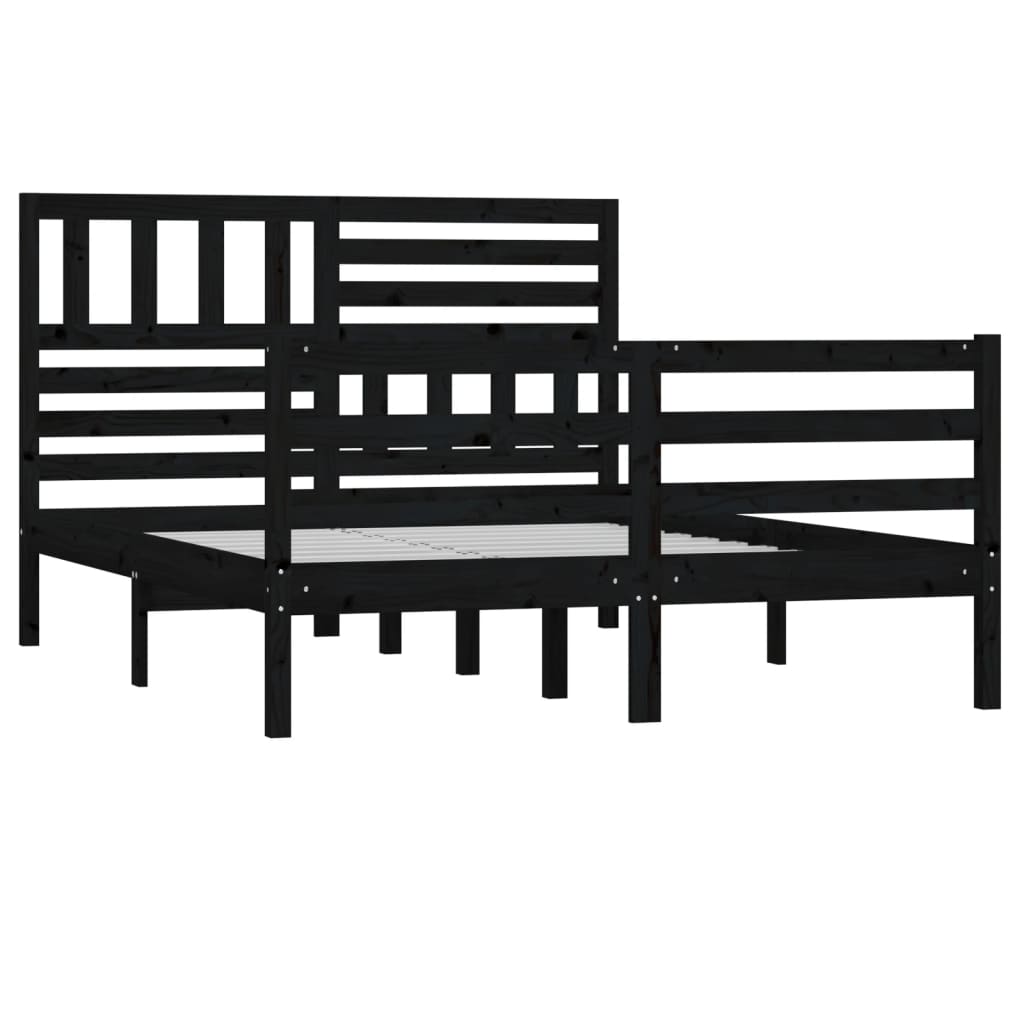 vidaXL Estrutura de cama casal 135x190 cm madeira maciça preto