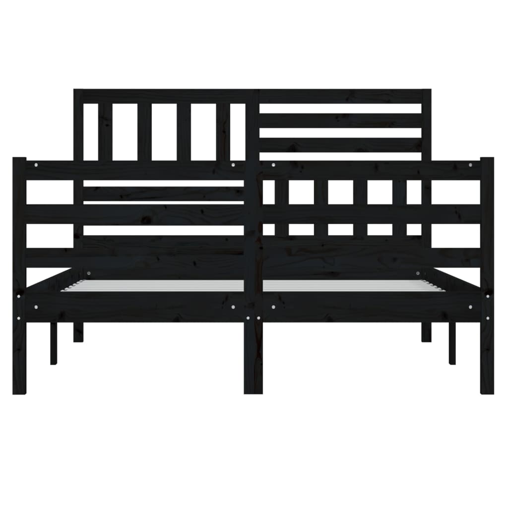 vidaXL Estrutura de cama casal 135x190 cm madeira maciça preto