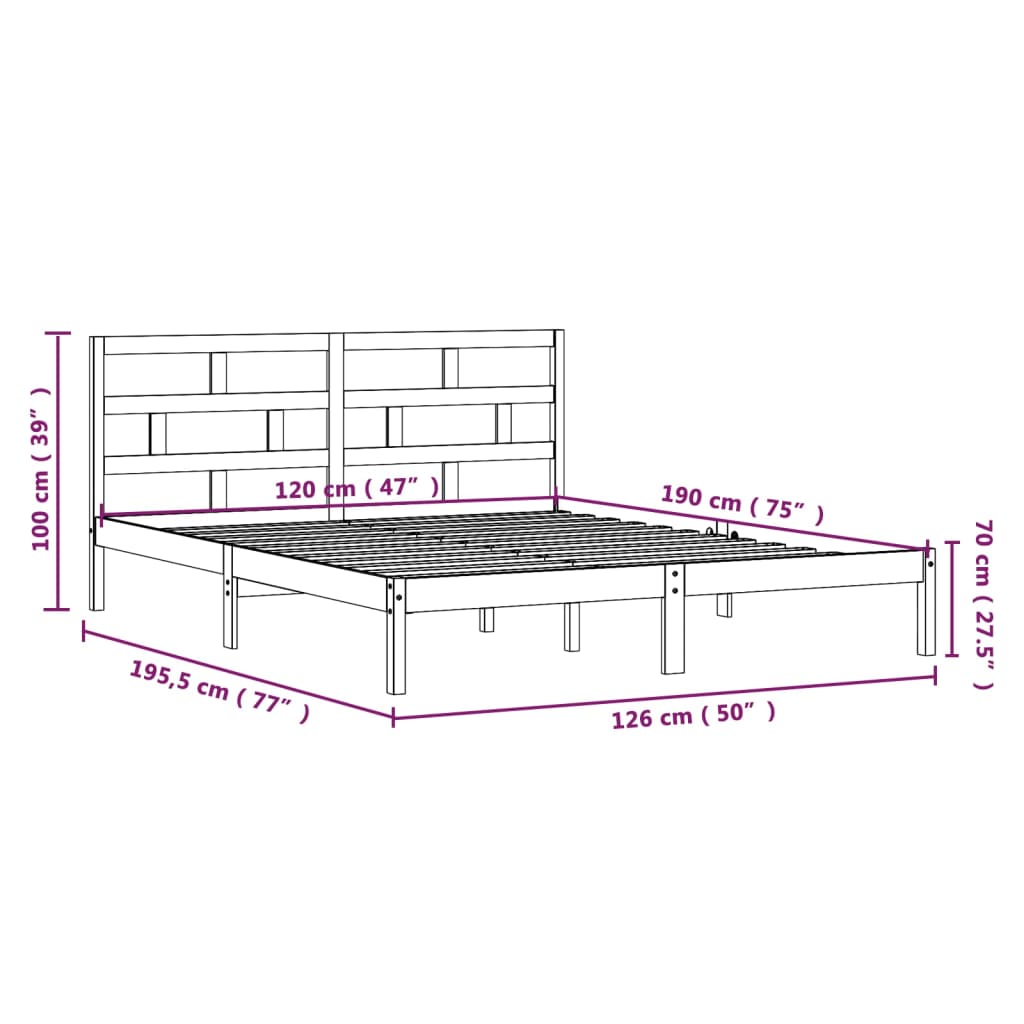 vidaXL Estrutura de cama pequena casal 120x190 cm pinho maciço