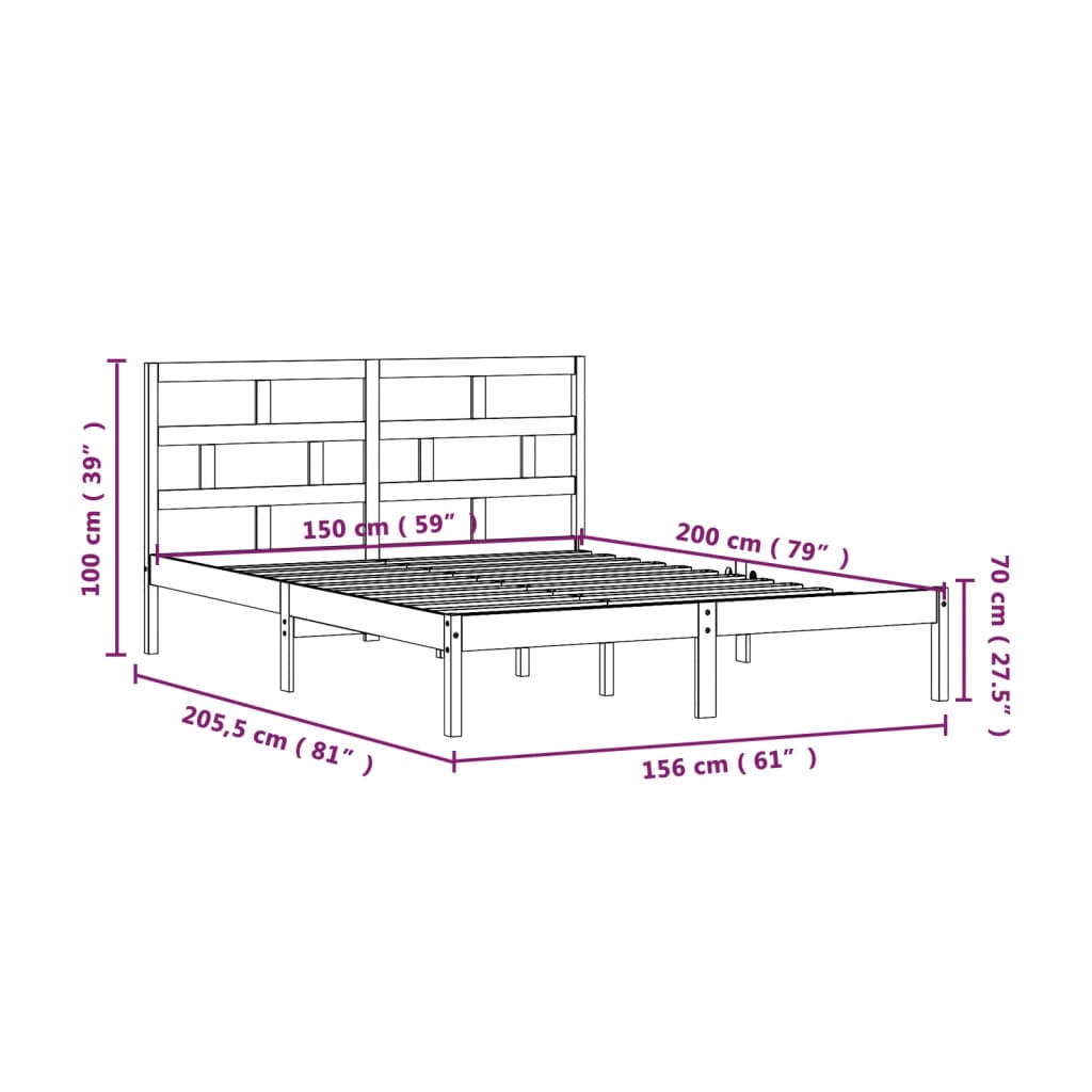 vidaXL Estrutura cama king 150x200 cm madeira maciça castanho-mel