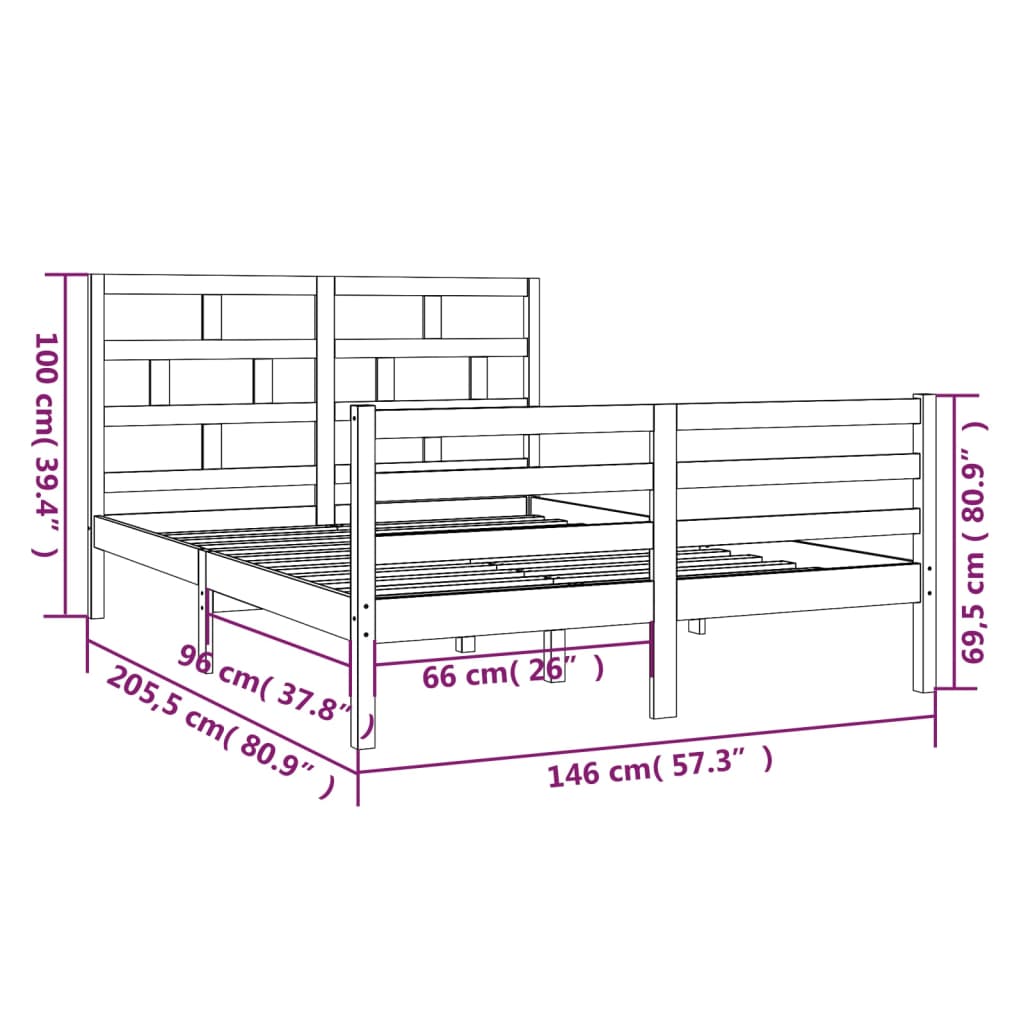 vidaXL Estrutura de cama 140x200 cm madeira de pinho maciça preto