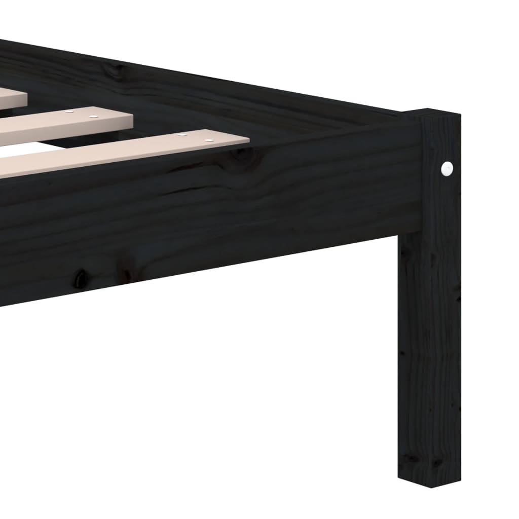 vidaXL Estrutura de cama casal 135x190 cm madeira maciça preto