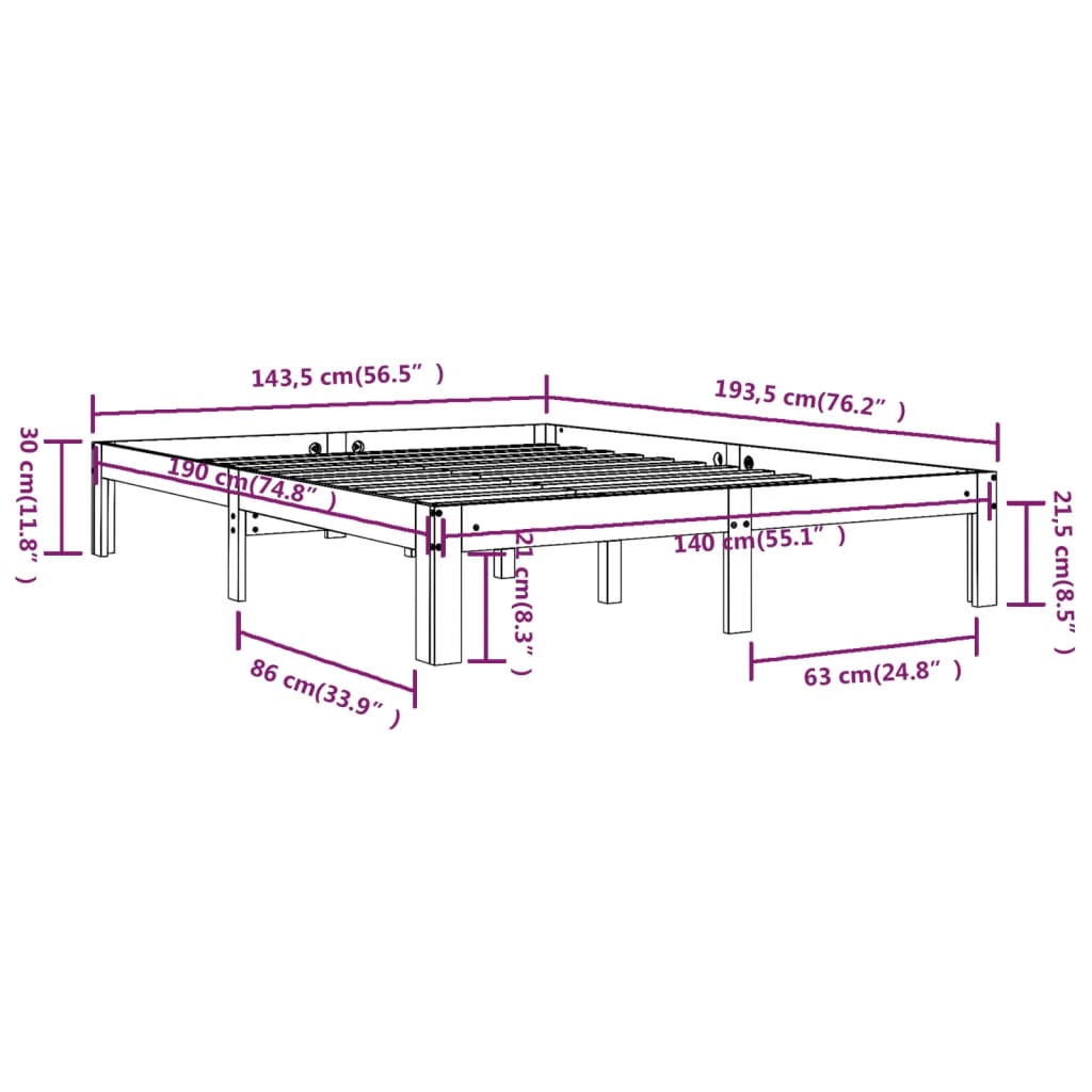 vidaXL Estrutura de cama 140x190 cm pinho maciço