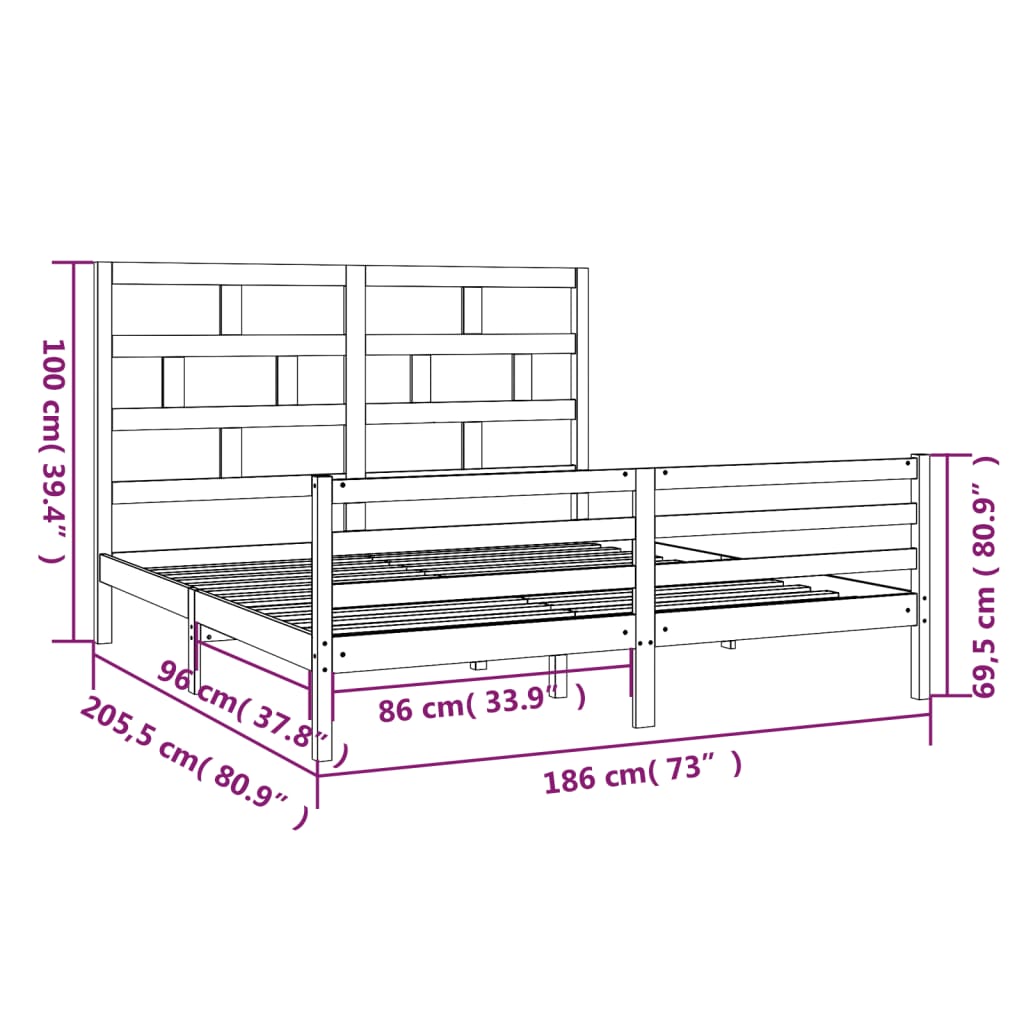 vidaXL Estrutura de cama super king 180x200 cm madeira maciça