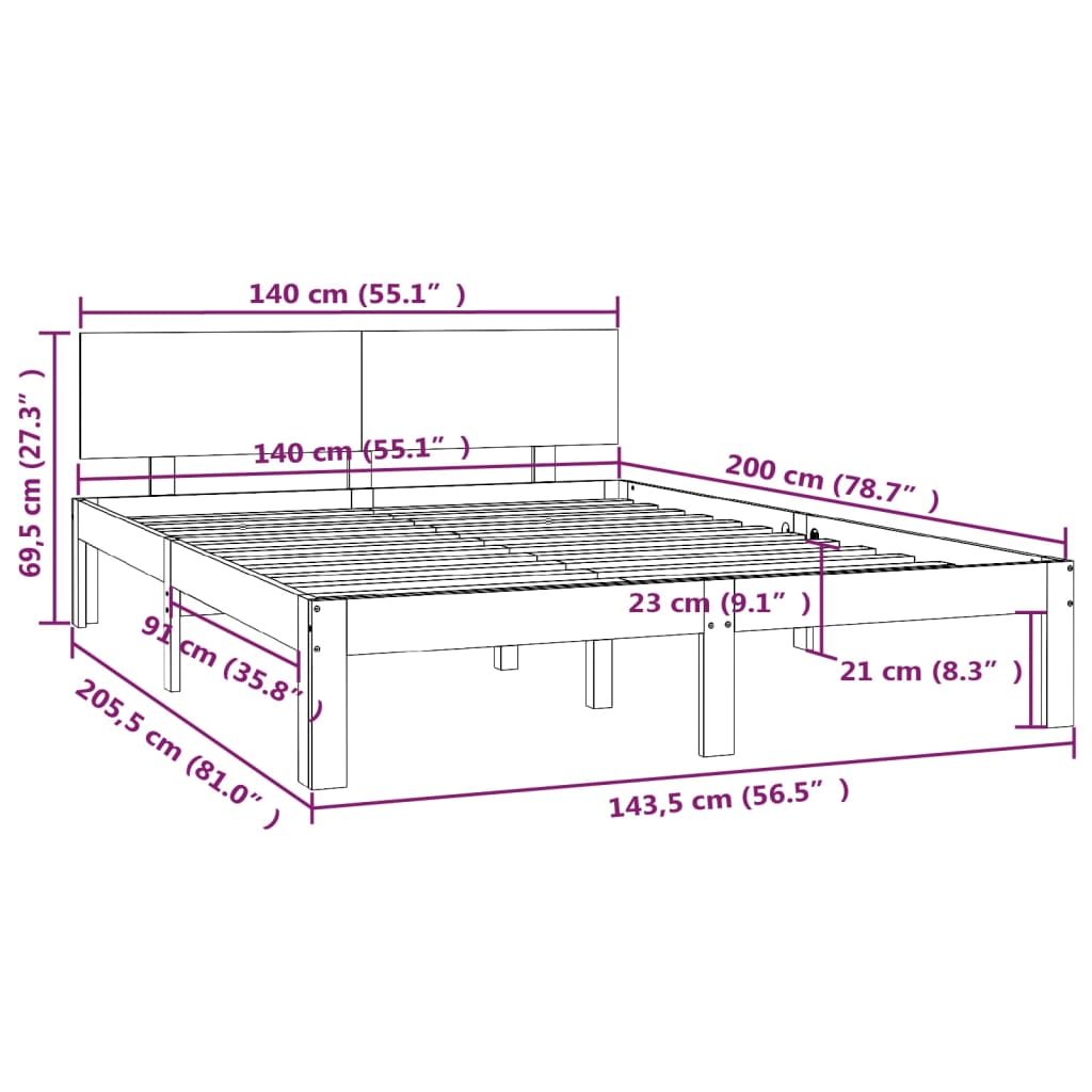 vidaXL Estrutura de cama 140x200 cm pinho maciço